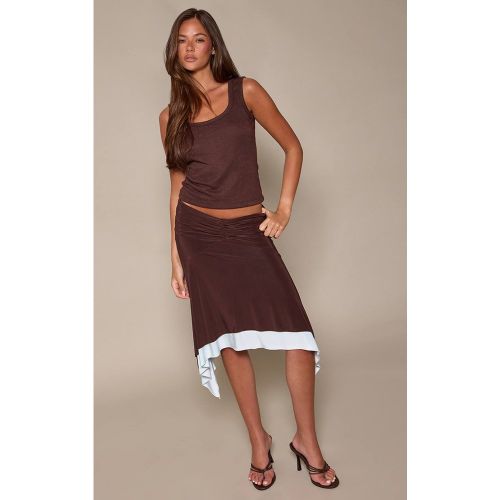 Jupe Midi Asymétrique En Jersey Fluide Avec Ourlet Contrasté | Taille 44 - PrettyLittleThing - Modalova
