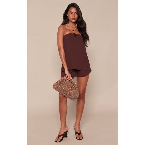 Dark Brown Short Taille Nouée En Tissu Fluide Tissé Ensemble Coordonné | Taille 32 - PrettyLittleThing - Modalova