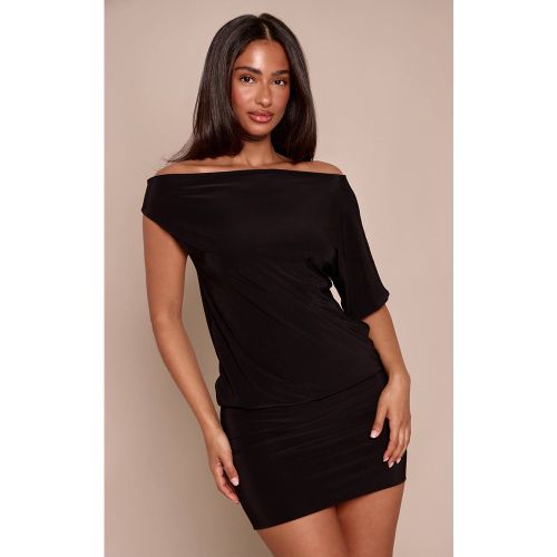 Black Robe Mini Moulante À Une Épaule Avec Ourlet Ajusté En Tissu Slinky Petite | Taille 36 - PrettyLittleThing - Modalova