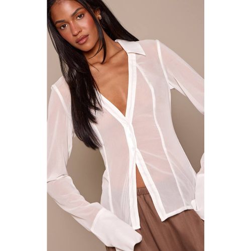 White Chemisier Tall En Maille Transparente À Boutonnage Frontal | Taille 34 - PrettyLittleThing - Modalova