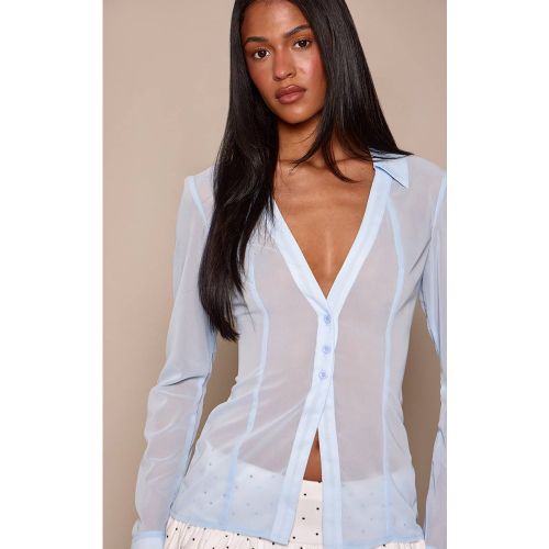 Powder Blue Chemisier Tall En Mesh Avec Boutonnage Devant | Taille 40 - PrettyLittleThing - Modalova