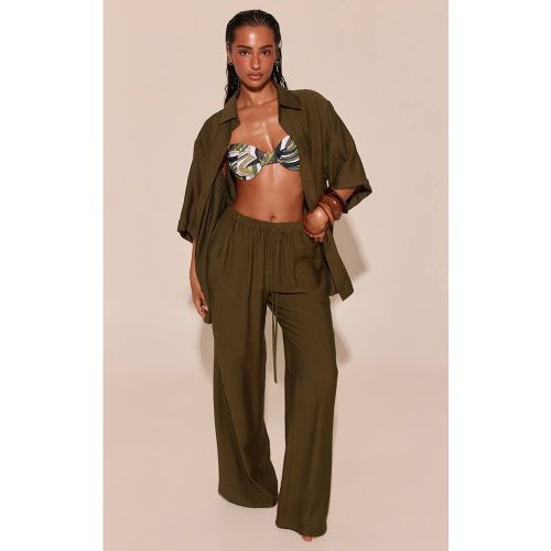 Khaki Pantalon De Plage À Cordon Aspect Lin | Taille XS - PrettyLittleThing - Modalova
