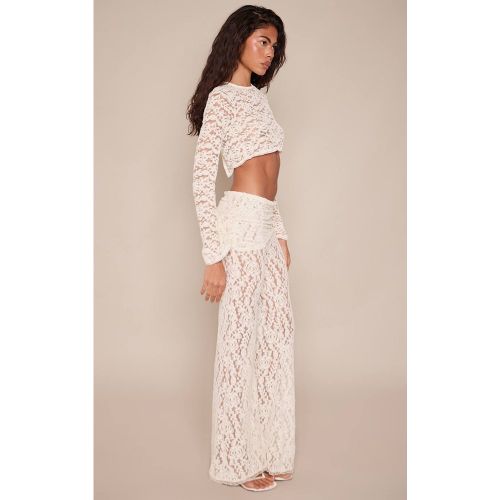 Cream Ensemble Coordonné Pantalon Évasé Superposition Dentelle Froncée | Taille 42 - PrettyLittleThing - Modalova