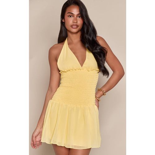 Lemon Robe Courte En Mousseline À Encolure Américaine Et Buste Froncé | Taille 42 - PrettyLittleThing - Modalova