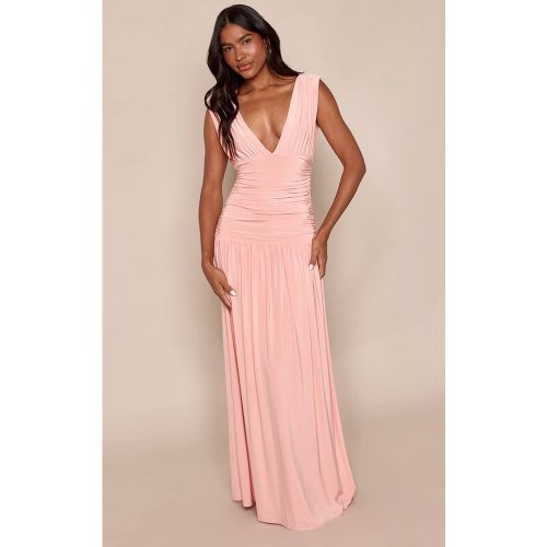 Blush Robe Longue Sans Manches À Décolleté Plongeant En Jersey Slinky Double Épaisseur | Taille 42 - PrettyLittleThing - Modalova