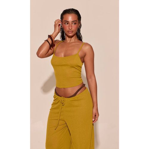 Olive Débardeur Court En Maille Dévorée À Bretelles | Taille 36 - PrettyLittleThing - Modalova