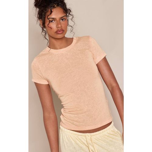 Peach T-shirt En Jersey Slub À Manches Courtes | Taille 32 - PrettyLittleThing - Modalova