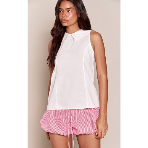 White Haut Long En Popeline De Coton Avec Détail Col Chemise | Taille 42 - PrettyLittleThing - Modalova