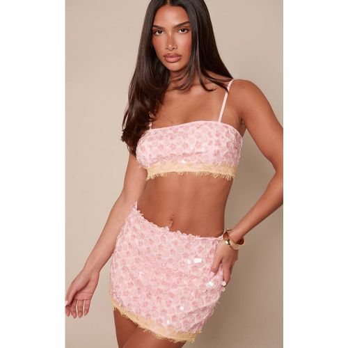 Baby Pink Ensemble Mini-jupe À Paillettes Florales Et Bordure En Dentelle | Taille 40 - PrettyLittleThing - Modalova