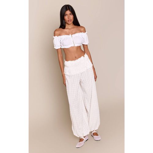 White Pantalon Ballon Texturé Froncé À Taille Élastiquée | Taille 42 - PrettyLittleThing - Modalova