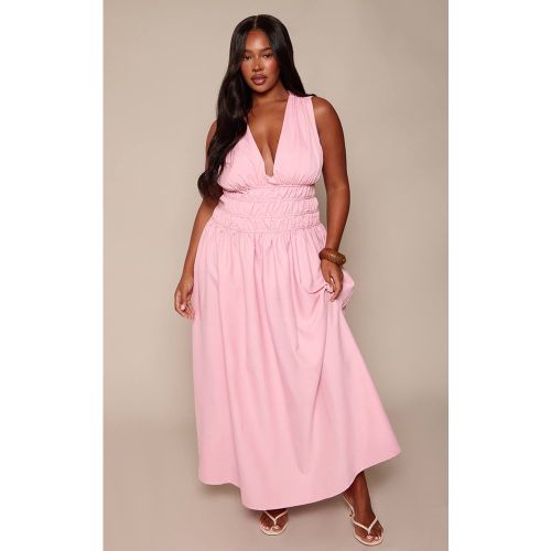 Pale Pink Robe Maxi Droite Grande Taille Avec Détail De Taille Froncée Nouée | Taille 44 - PrettyLittleThing - Modalova