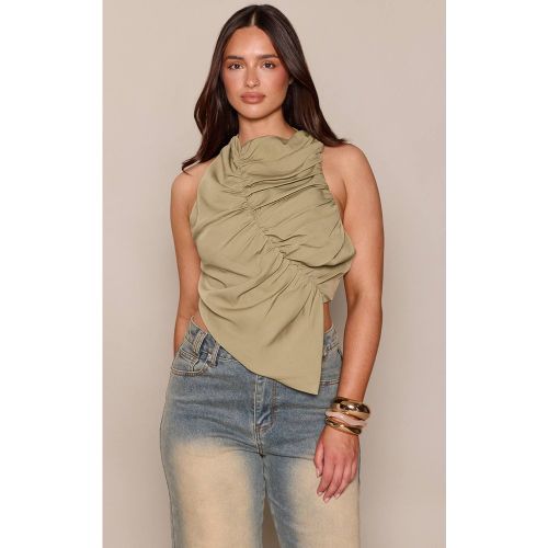 Sage Green Haut Sans Manches Asymétrique Plissé Vert Ajusté Ensemble Coordonné | Taille 36 - PrettyLittleThing - Modalova