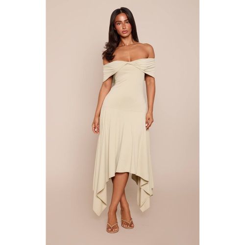 Sage Robe Maxi Moulante Petite À Col Bardot Torsadé Et Taille Froncée | Taille 32 - PrettyLittleThing - Modalova