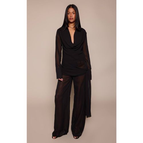 Black Ensemble Coordonné Pantalon En Mousseline Froncé Avec Lien Tall | Taille 34 - PrettyLittleThing - Modalova