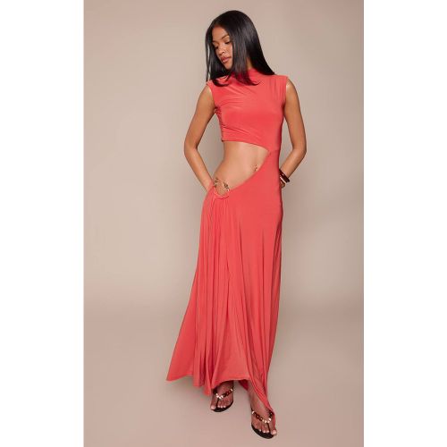 Robe Longue Tall En Jersey Slinky À Col Montant, Manches Courtes, Découpe Et Drapé | Taille 44 - PrettyLittleThing - Modalova