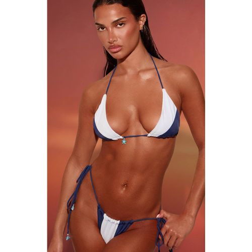 Blue Bas De Bikini À Côtés Noués Et Détails Froncés Contrastés | Taille 42 - PrettyLittleThing - Modalova