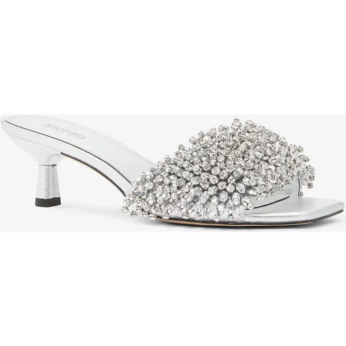 MK Sandale Amal à petit talon en cuir métallisé travaillé et serti de cristaux - Michael Kors - MICHAEL Michael Kors - Modalova