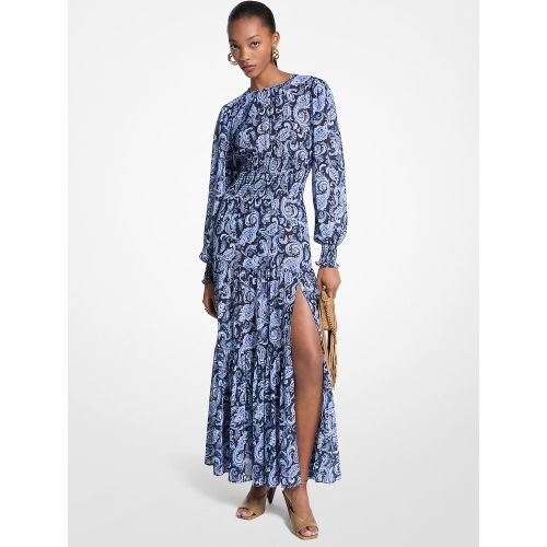 MK Robe longue smockée en georgette à imprimé cachemire - Michael Kors - MICHAEL Michael Kors - Modalova