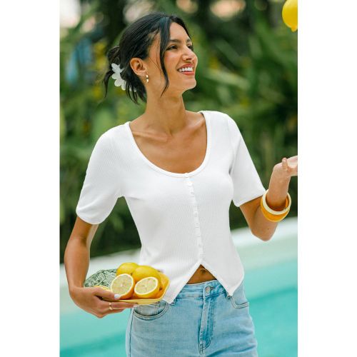 Top en tricot à col scoop et manches courtes - CUPSHE - Modalova