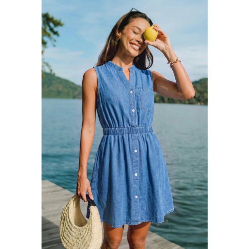 Robe courte en denim à col cranté - CUPSHE - Modalova