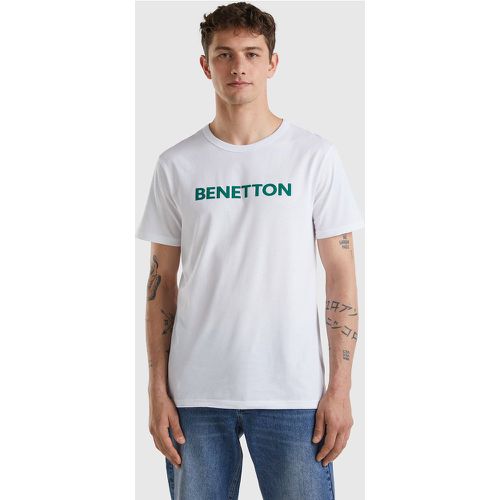 Benetton, T-shirt Blanc En Coton Bio À Logo Vert, taille M, Blanc - United Colors of Benetton - Modalova