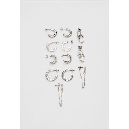 Lot 6 paires de boucles d’oreilles strass et anneaux OS - Stradivarius - Modalova