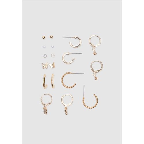 Pack 9 paires de boucles d’oreilles papillon et anneaux OS - Stradivarius - Modalova