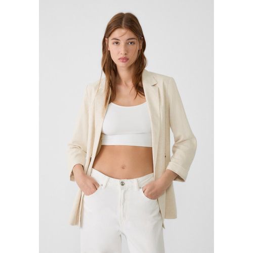 Blazer ouvert à boutons avec du lin XS - Stradivarius - Modalova