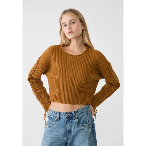 Pull en maille à manches lacées XS - Stradivarius - Modalova