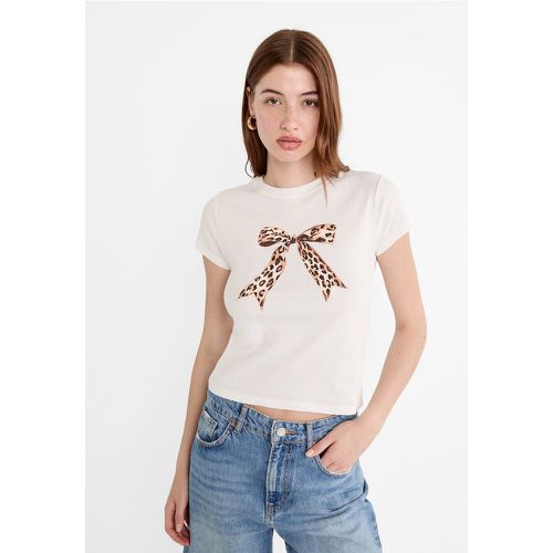 T-shirt léopard avec nœud Écru S - Stradivarius - Modalova