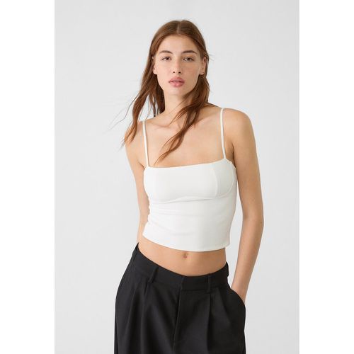 Top à décolleté droit et bretelles Écru XS - Stradivarius - Modalova