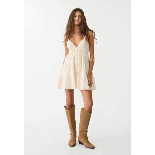 Robe courte fluide à lacets au dos Écru XS - Stradivarius - Modalova