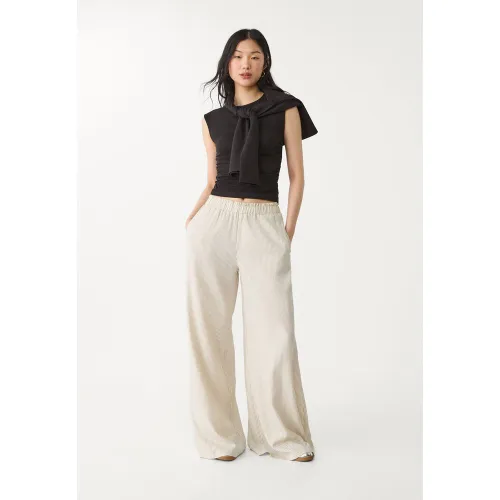 Pantalon palazzo fluide en lin XS - Stradivarius - Modalova