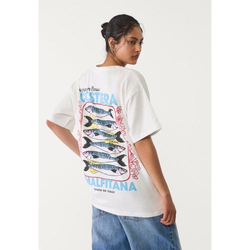 T-shirt oversize imprimé sardines Écru XS - Stradivarius - Modalova