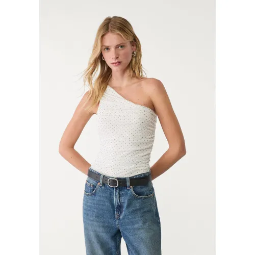 Body drapé en tulle imprimé Écru XS - Stradivarius - Modalova