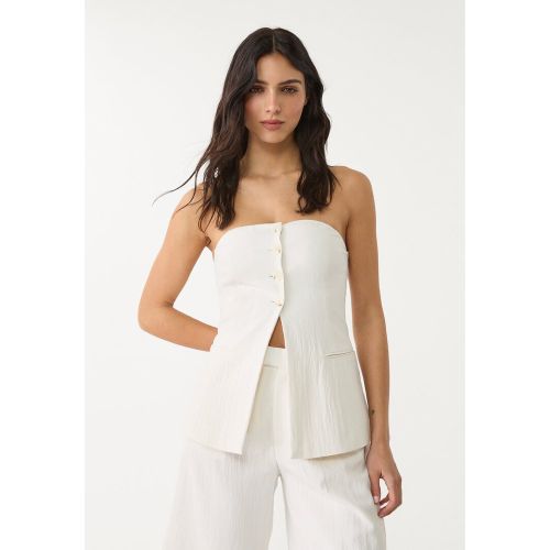 Top bustier boutons texturé Écru XS - Stradivarius - Modalova