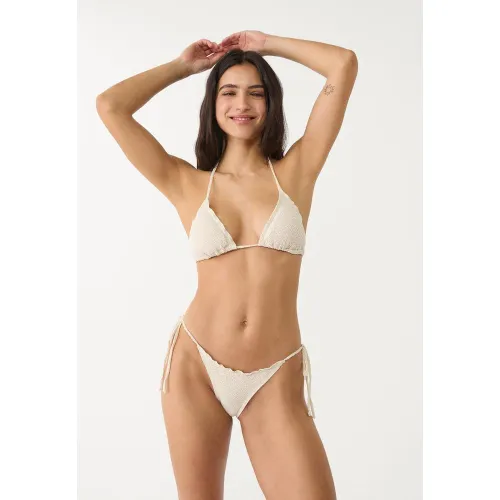 Haut de bikini en maille ajourée Écru XS - Stradivarius - Modalova