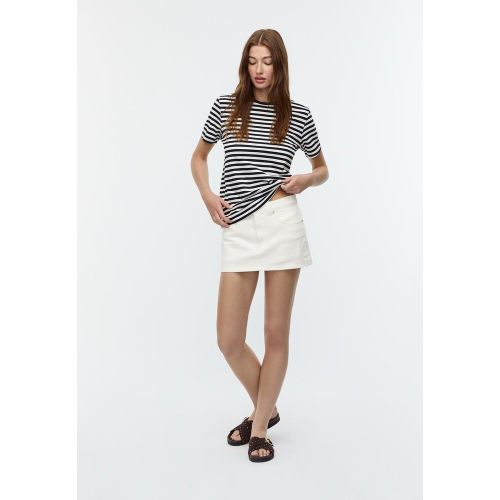 T-shirt basique regular fit à col rond et rayures XS - Stradivarius - Modalova