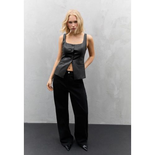 Top col carré effet similicuir XS - Stradivarius - Modalova