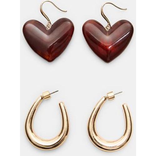 Lot de 2 boucles d’oreilles asymétriques cœur OS - Stradivarius - Modalova