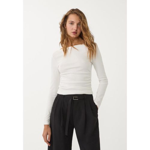 T-shirt froncé manches longues Écru XS - Stradivarius - Modalova