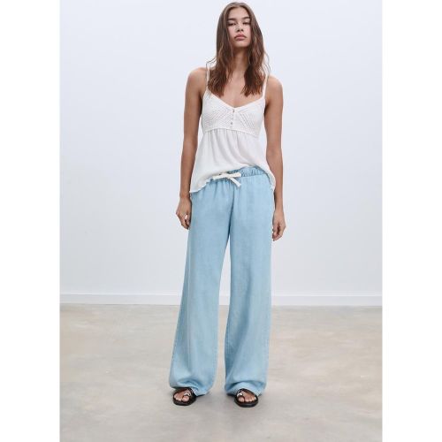 D35 Pantalon fluide en denim à cordon DENIM BLEU MOYEN CLAIR DÉLAVÉ XS - Stradivarius - Modalova