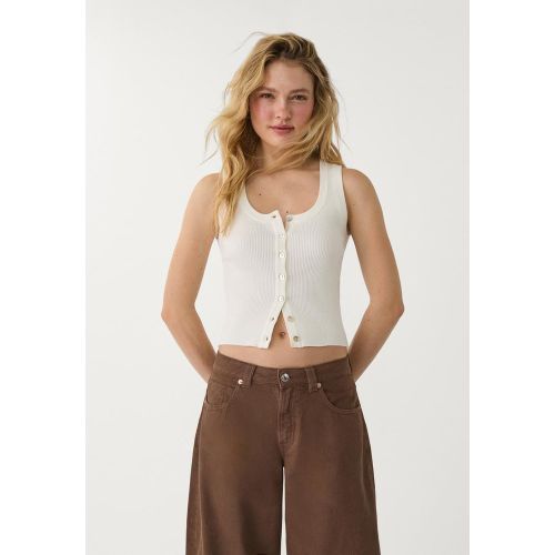 Débardeur côtelé boutonné Écru XS - Stradivarius - Modalova