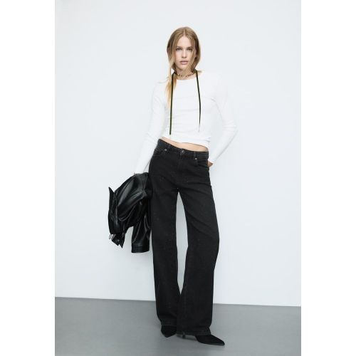 Jean straight à brillants DENIM NOIR EFFET DÉLAVÉ 32 - Stradivarius - Modalova