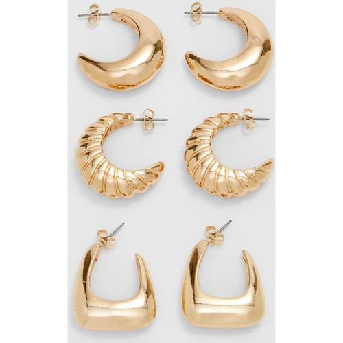 Lot de 3 paires de boucles d’oreilles anneaux texturés OS - Stradivarius - Modalova