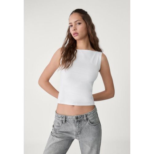 Top sans manches à col bateau Écru XS - Stradivarius - Modalova