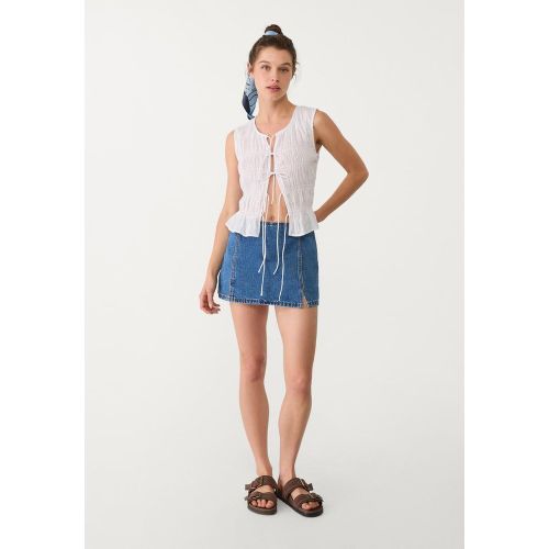 Mini-jupe-culotte à fentes DENIM BLEU MOYEN CLAIR DÉLAVÉ 32 - Stradivarius - Modalova