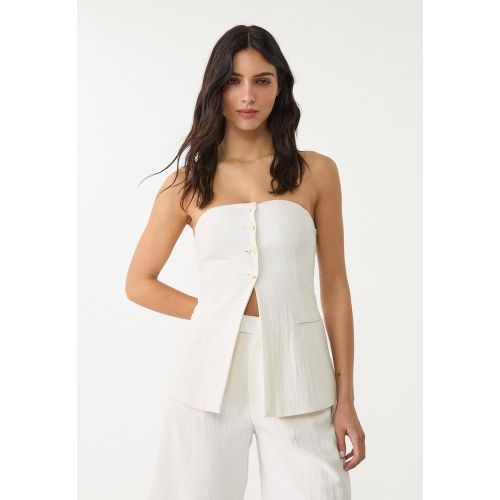 Top bustier boutons texturé Écru XS - Stradivarius - Modalova