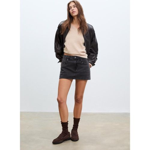 D62 Jupe-short en denim à clous DENIM NOIR EFFET DÉLAVÉ 32 - Stradivarius - Modalova