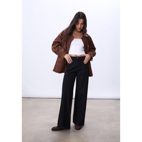 D63 Jean wide leg coutures DENIM NOIR EFFET DÉLAVÉ 32 - Stradivarius - Modalova